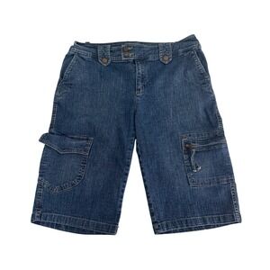 Jones Wear Jeans Cargo Shorts Womens 8 Stretch Utility Multi Pocket Blue Denim